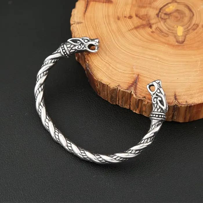 Vikings – Bracelet Double Dragon en acier inoxydable pour hommes et femmes, Punk, mode, manchette, classique, Vintage, bijoux animaux