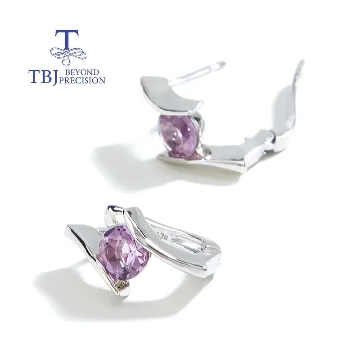 Boucles d'oreilles en argent sterling 925 avec améthyste ronde de 6 mm