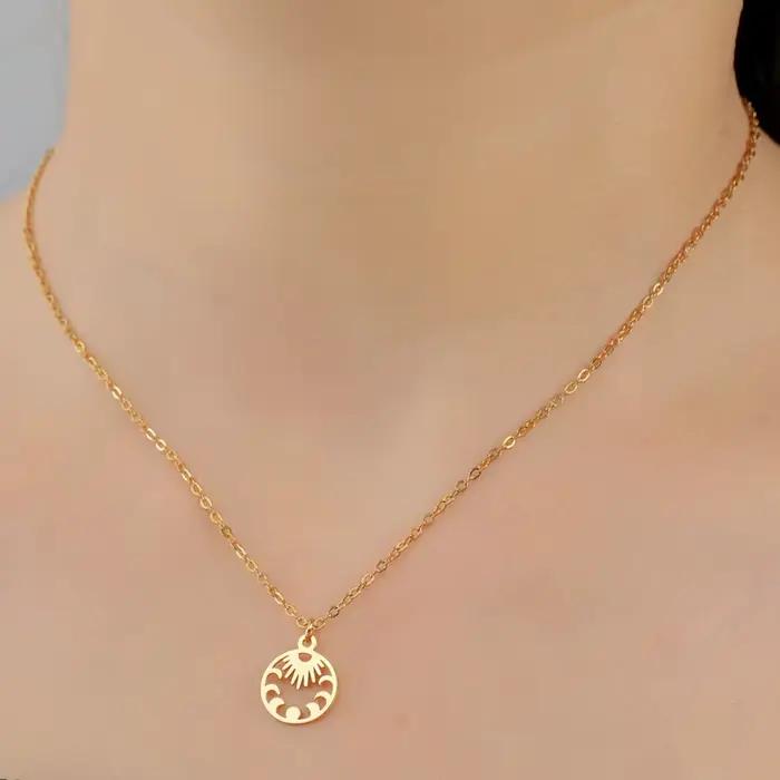 Collier soleil et lune en acier inoxydable design squelette pour femmes décontracté sportif occasions spéciales