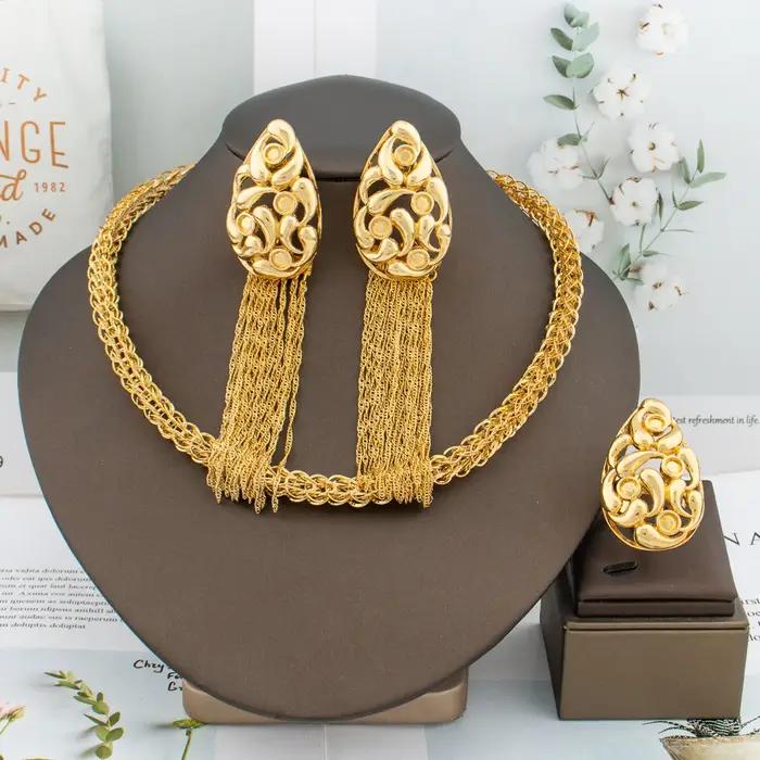 Ensemble de bijoux de Dubaï pour femmes, bague et boucles d'oreilles, livraison gratuite, boucles d'