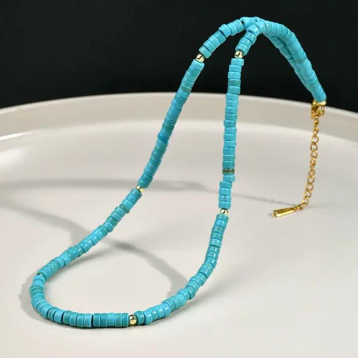 Collier perlé turquoise vintage pour femme, loisirs classiques, bijoux faits à la main, accessoires