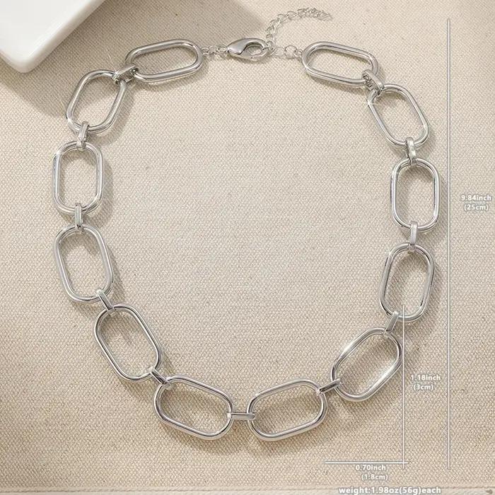 Collier à maillons épais et volumineux, style bohème, collier ras-du-cou à maillons ovales, plaqué argent antique, chaîne exagérée, bijoux