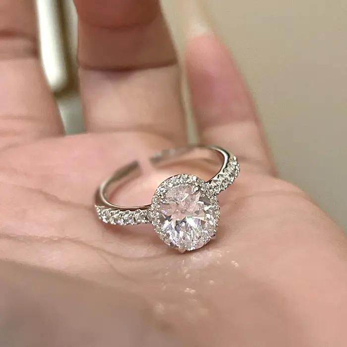 Bague de fiançailles sertie de zirconium et cristal pour femmes, bague de cocktail réglable, occasion mariage et événements formels