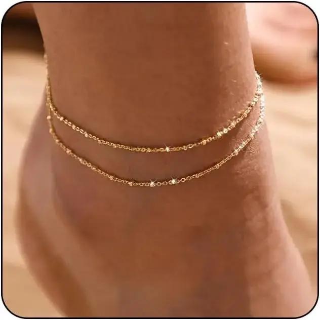 Bracelets de cheville en or/argent pour femmes, bracelets de cheville en or 14 carats pour femmes, e