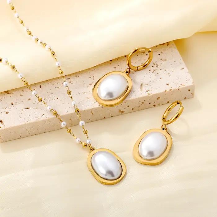 ASONSTEEL luxe Imitation perle pendentif collier boucles d'oreilles ensembles de bijoux en acier inoxydable pour les