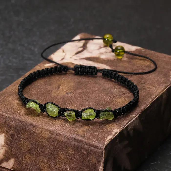 Bracelet en péridot naturel tissé à la main unisexe pour homme et femme occasion spéciale cadeau unique