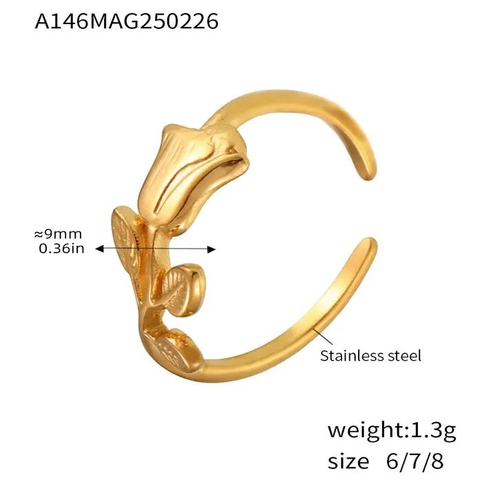 Magnifiques bagues en forme de tulipe pour femmes, en acier inoxydable plaqué or, étanches, bijoux pour doigts féminins