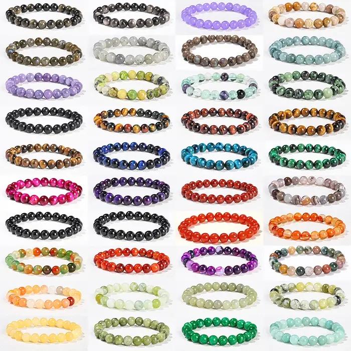 JD 6 8 10mm Bracelet de perles en pierre naturelle obsidienne Fluorite Quartz jaspe