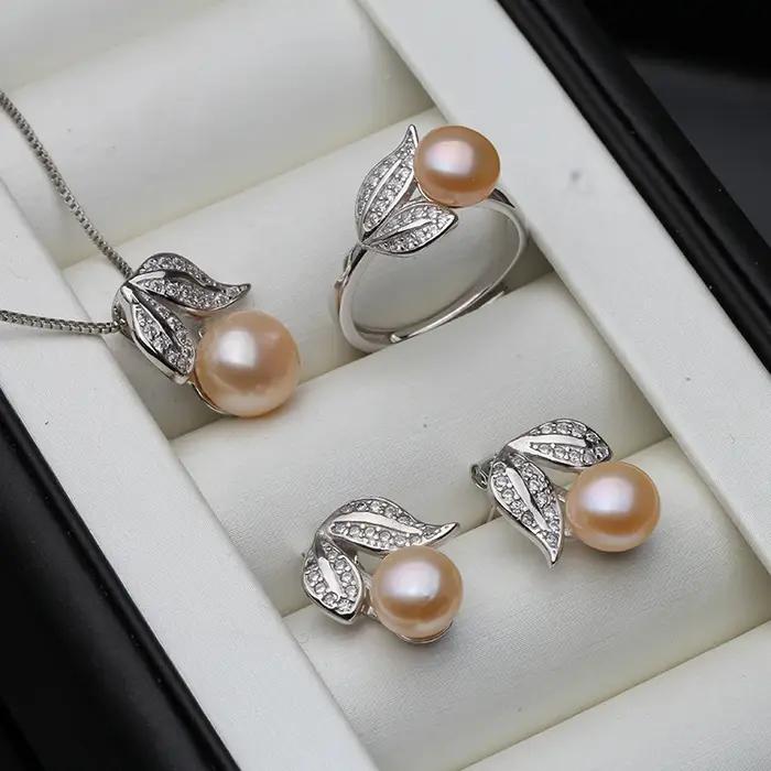 Véritable perle bague collier boucles d'oreilles pour les femmes