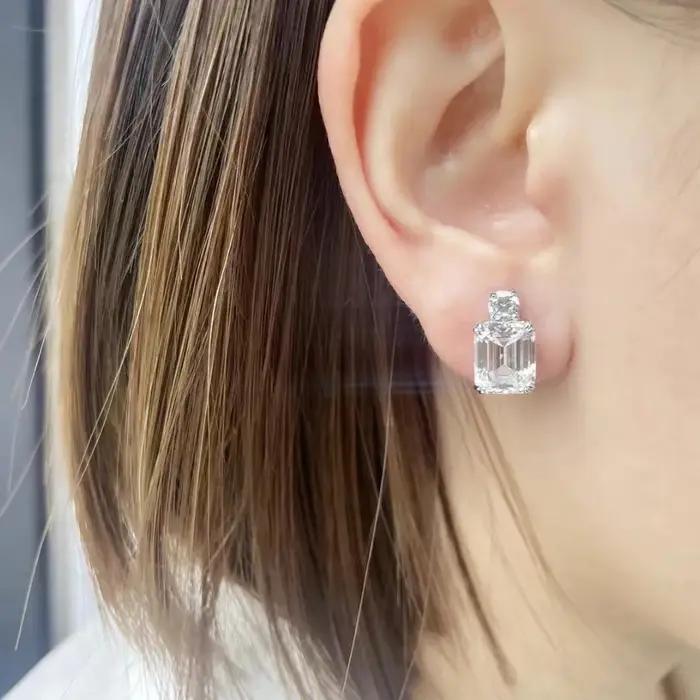 Boucles d'Oreilles Élégantes en Argent Sterling 925 Serties d'Émeraudes, Saphirs, Aigue-Maries et Diamants pour Occasions Spéciales Unisexe