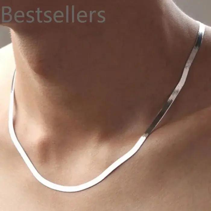 Collier chaîne en argent 925 de 4MM pour femmes, bijoux fins de luxe pour couple, chaîne lame, cadea