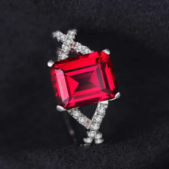 4.1ct créé rubis rouge 925 en argent Sterling bague de fiançailles de mariage pour les femmes mode fête bijoux cadeau
