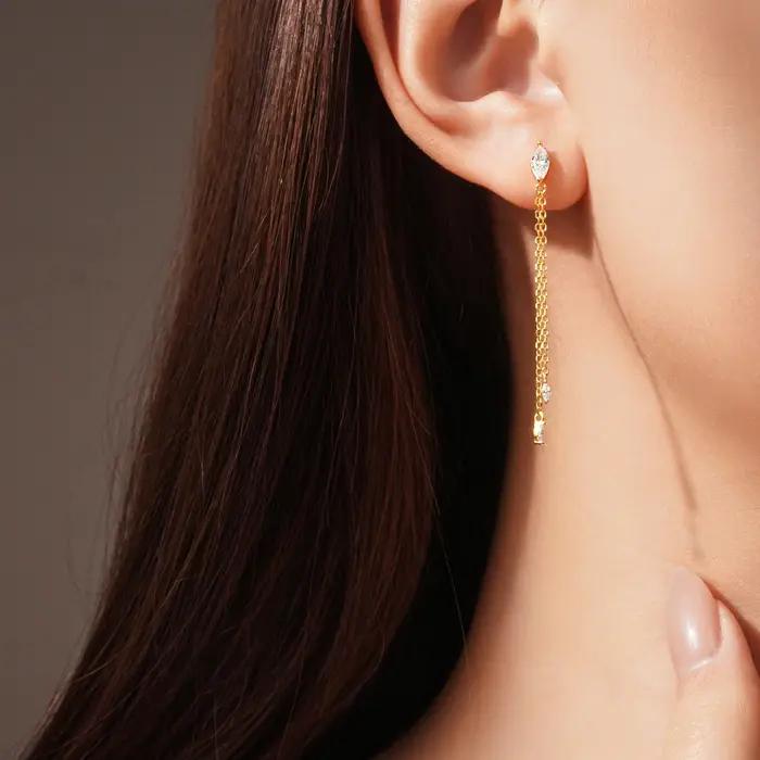 Boucles d'oreilles pendantes en argent sterling 925 ANDYWEN avec zircon marquise et chaîne à pampilles