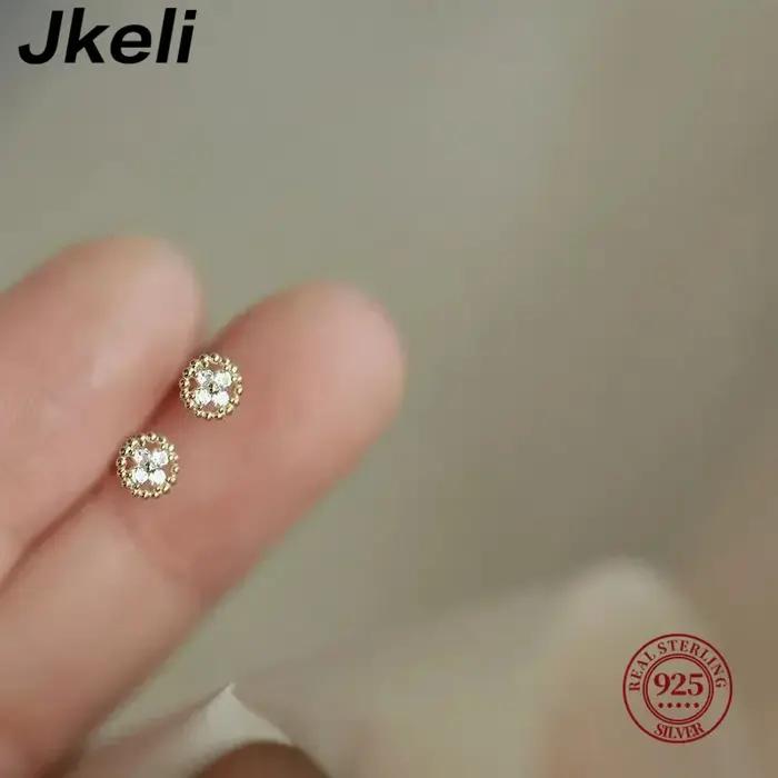 Jkeli Mini boucles d'oreilles en argent Sterling S925 plaqué or 14 carats bord de haricot croix fleur ornée disque rond bijoux de mode