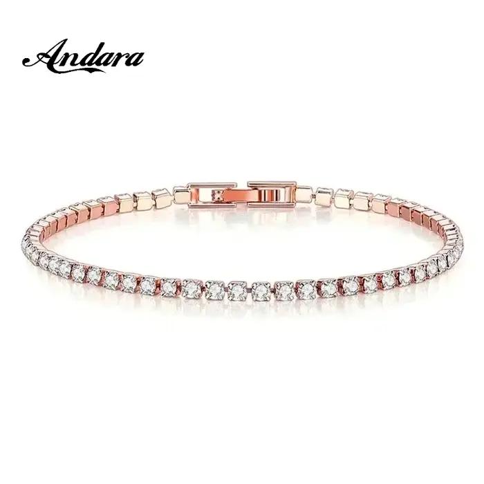 Bracelet tennis en argent sterling 925 plaqué or rose