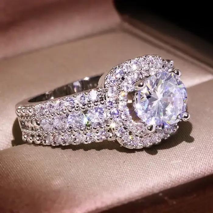 Bague en argent Sterling 925 avec Zircon carré et diamant, cadeau d'anniversaire pour fête de fiançailles et Banquet pour dames