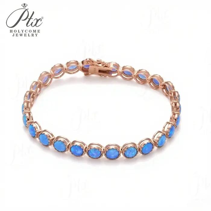 Bracelet en argent sterling 925 serti d'opale blanc bleu simple classique pour femmes et filles bijoux avancés occasions spéciales