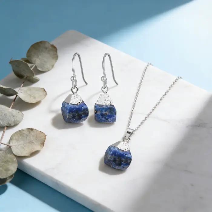 Ensemble de bijoux naturels, Quartz Rose, Amazonite, acier inoxydable, boucles d'oreilles en argent S925, combinaison de collier, bijoux Premium, cadeau de vacances