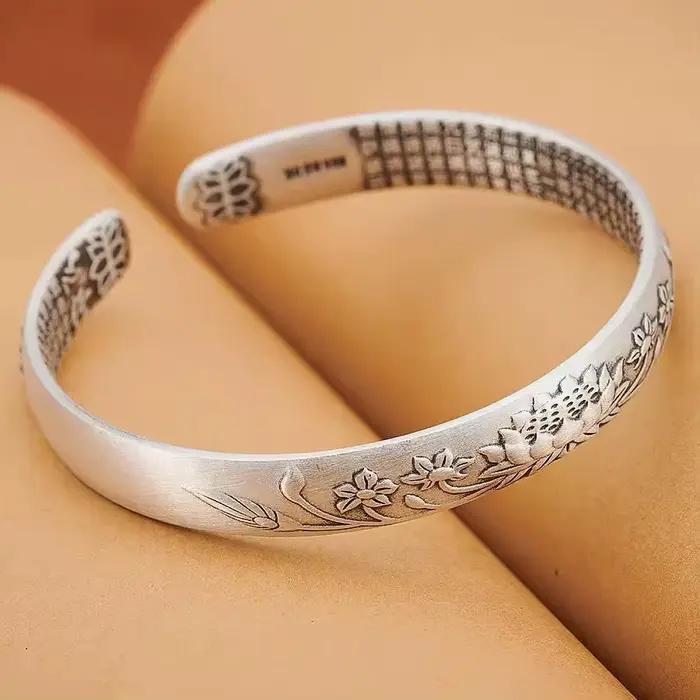 Bracelet jonc rond en argent sterling 925 motif géométrique avec pierres blanches pour femme