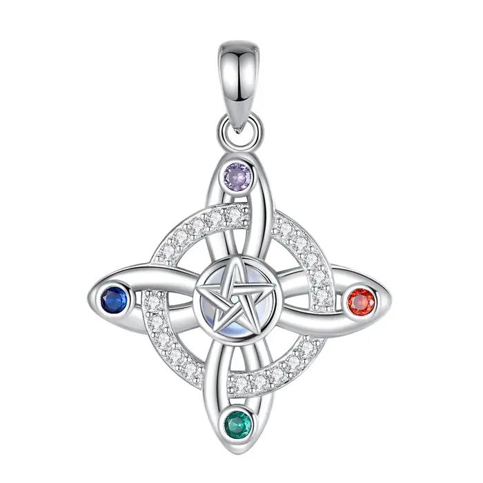 Collier Nœud de Sorcière Eudora en Argent 925 avec Pendentif Amulette Pentagramme Pierre de Lune Bijou Spirituel Wicca Cadeau pour Occasions Spéciales