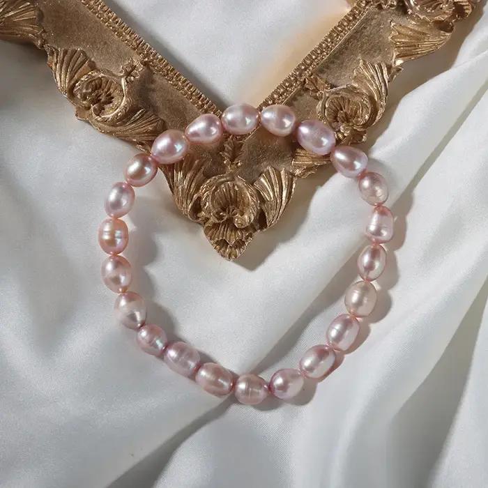 Bracelet de perles d'eau douce naturelles pour femmes, blanc, rose, violet, petites perles de riz, Simple, élastique, bijoux cadeau