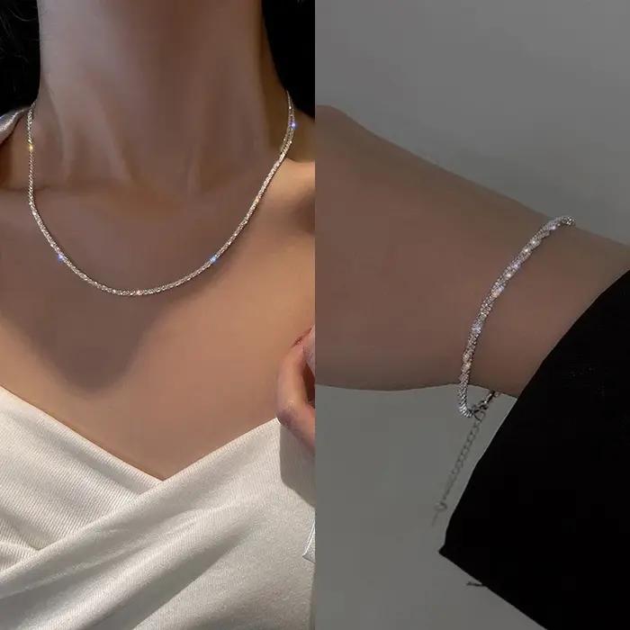 Ensemble de colliers et bracelets scintillants brillants pour femmes et filles