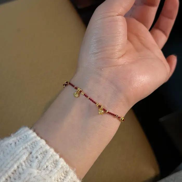 Bracelet en or antique artisanal perles exquises corde tressée rouge pour femmes engagement vintage classique