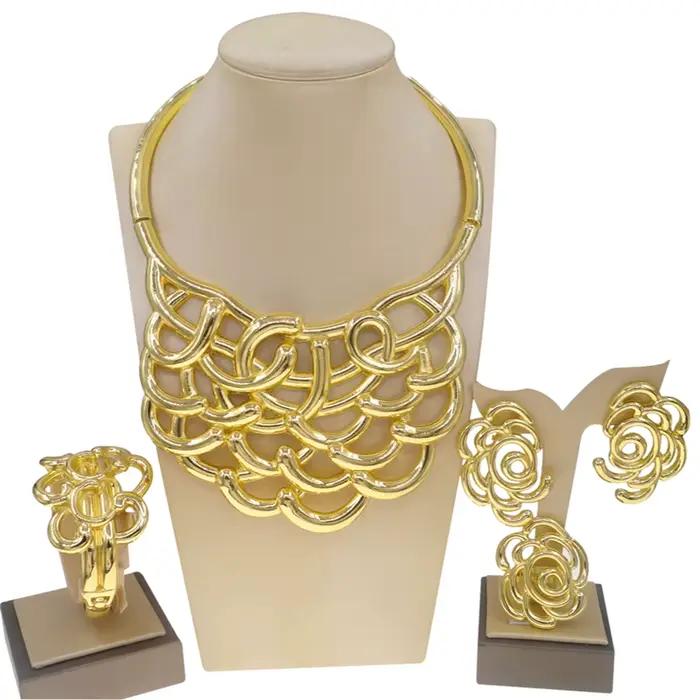 Collier pour femmes, ensemble de bijoux plaqués or de dubaï