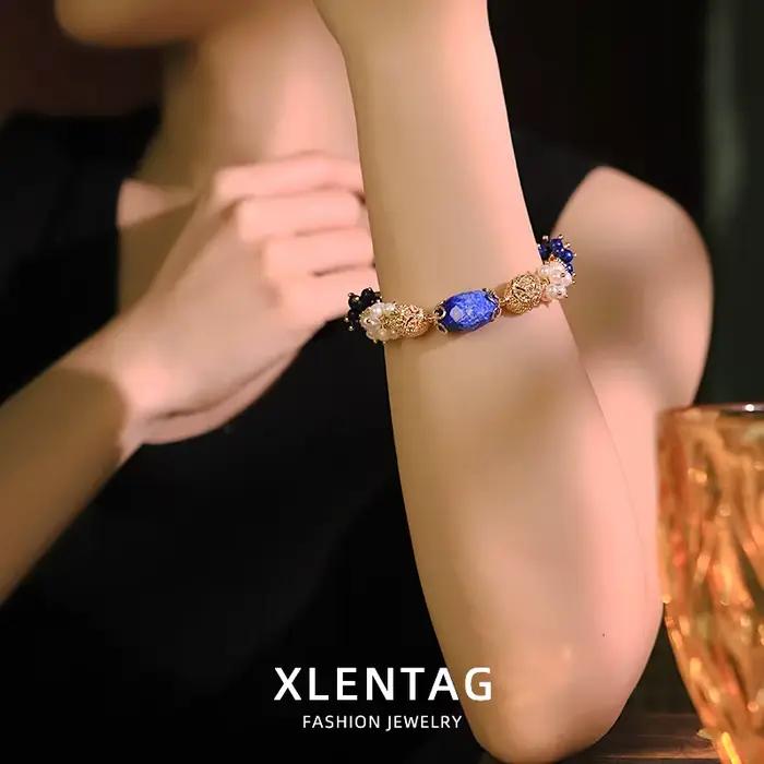 Bracelet de perles d'eau douce naturelles Lapis Lazuli