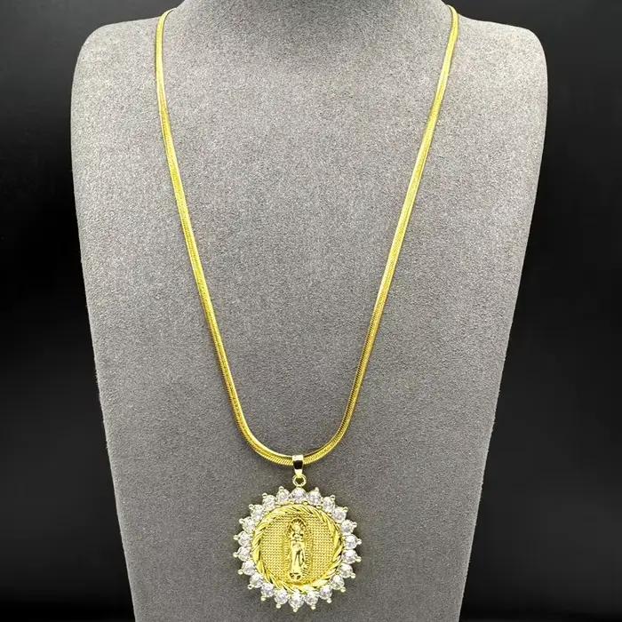 Collier avec pendentif en cuivre et Zircon religieux de la vierge marie pour femmes et hommes, en acier inoxydable, couleur or, breloque féminine, chaîne serpent, bijoux