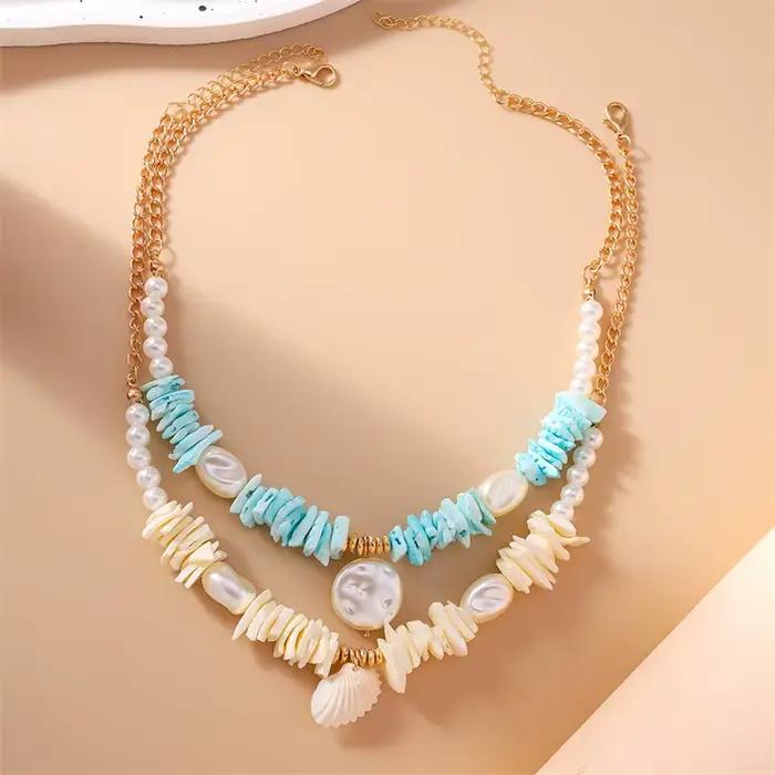 Collier de perles imitations en forme de coquillage fait main pour femmes romantique classique trendy océan plage vacances bijoux décoration