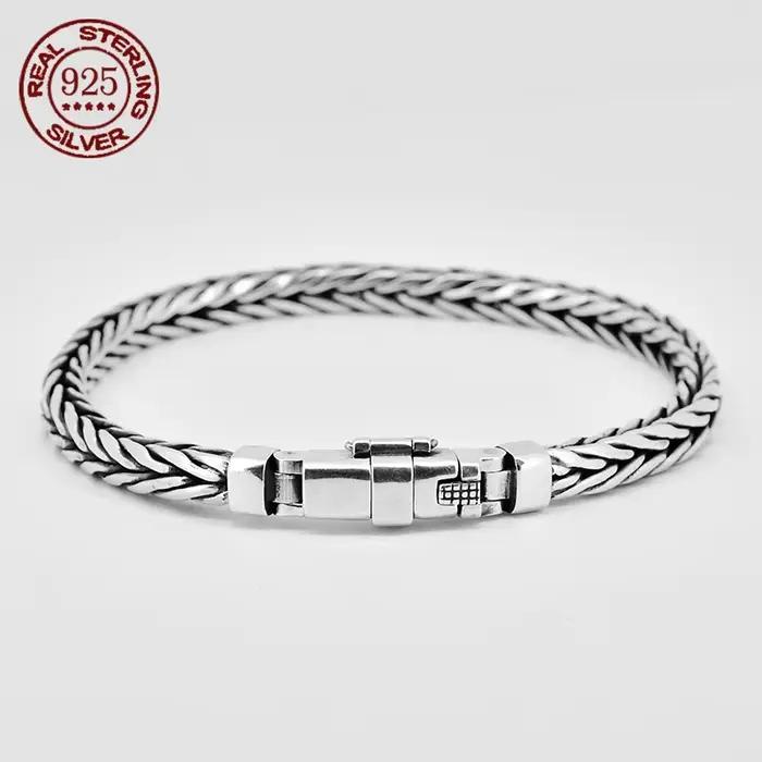 Bracelet de quille de personnalité tissé à la main pour hommes et femmes, argent S925, style dominateur vintage, cadeau de bijoux de mode, prix d'usine