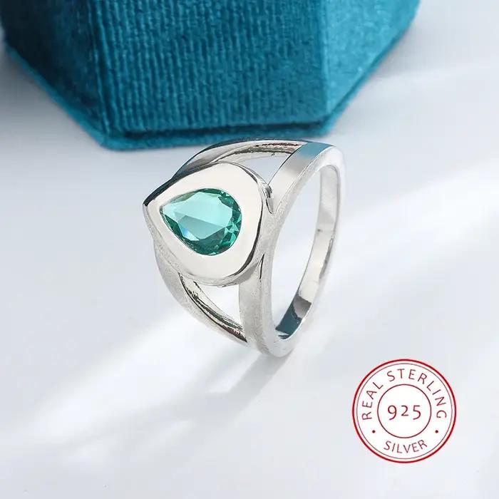 Bague en argent 925 pour femmes, grande pierre verte de haute qualité, cadeau de fiançailles, de mar