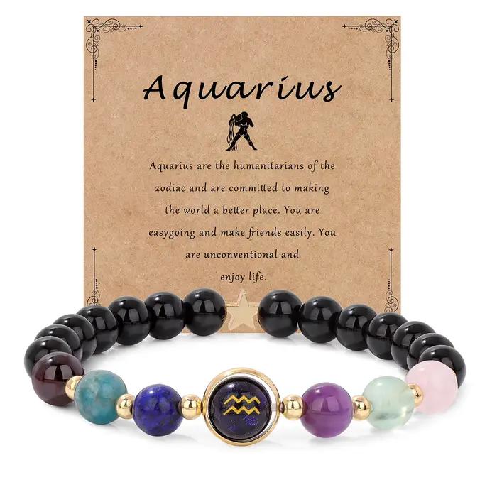 Bracelet en Pierre Naturelle des Signes du Zodiaque, 12 Constellations, Perles de Quartz, Cancer, Vi
