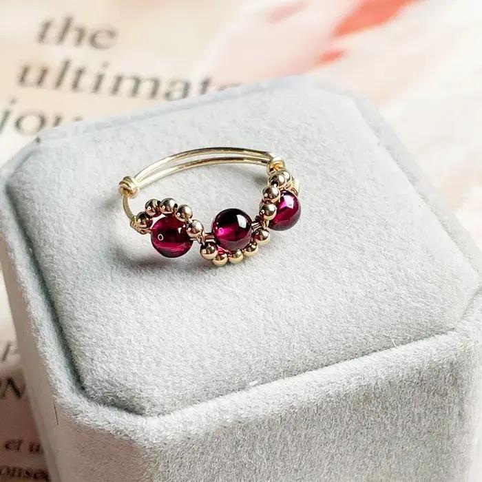 Bague en grenat naturel 14K or rempli boho chic pour femmes, bague personnalisable, bijoux minimalistes, cadeau anniversaire, occasions spéciales