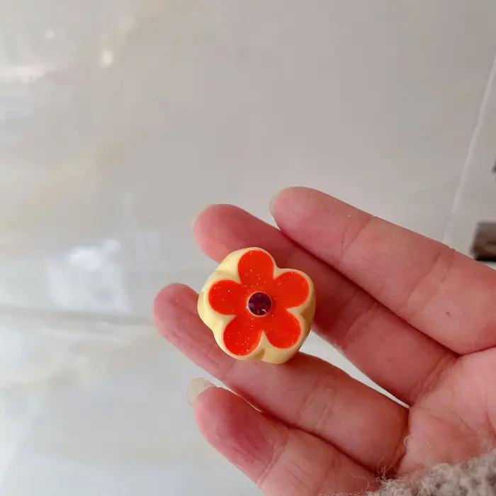 Bagues à fleurs en émail à paillettes colorées