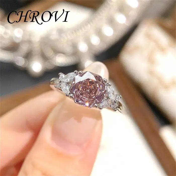 Nouvelle bague octogonale Millennium Rose en argent sterling 925 incrustée de diamants