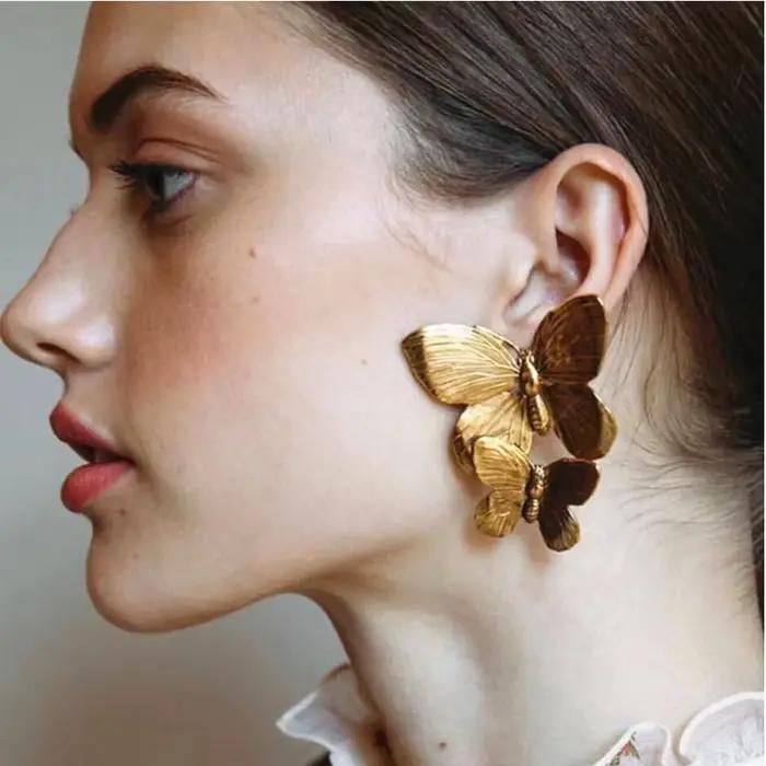 Boucles d'oreilles vintage bohème pour femmes, grandes, irrégulières, géométriques, en métal doré, p