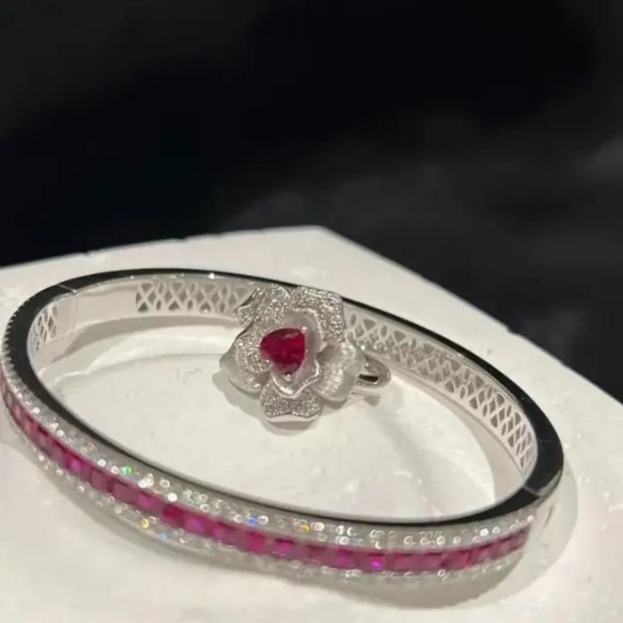 Ensemble de bijoux vintage pour femmes avec bracelet et bague coeur en zirconium blanc ou noir style classique élégant pour occasion spéciale