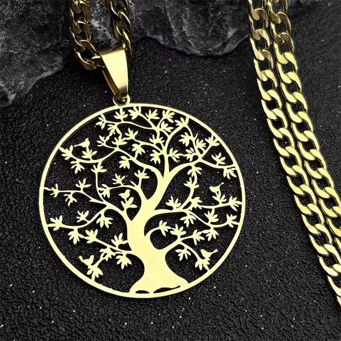 Pendentif symbole de la Nature arbre de vie, en acier inoxydable, couleur or/argent, bijoux pour femmes et hommes, collier à la mode, Bracelet, accessoires