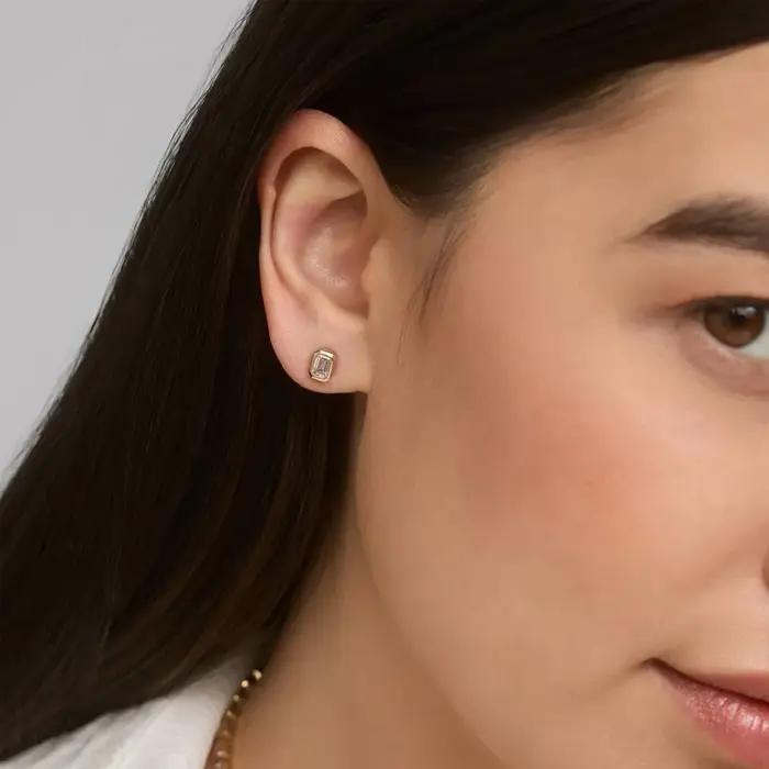 Boucles d'oreilles en or massif 9K/14K/18K avec diamants de laboratoire taille émeraude sertis clos