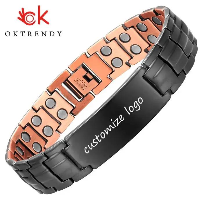Bracelet magnétique en cuivre personnaliser ID nom Bracelets pour hommes femmes