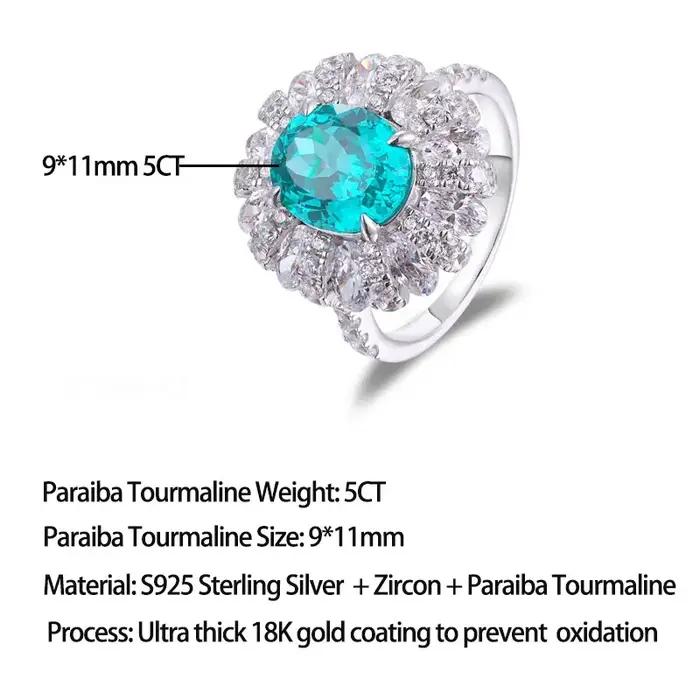 Bague de fiançailles en tourmaline Paraiba et zirconium pour femmes, alliance de mariage, élégance classique, certificat GDTC inclus, occasion spéciale