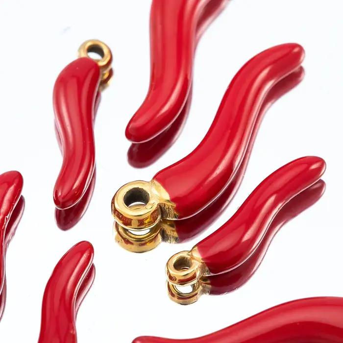 Collier pendentif en acier inoxydable plaqué or en forme de piment rouge 5 pièces accessoire pour bracelet boucle d'oreille porte-clés DIY bijoux occasions spéciales femmes