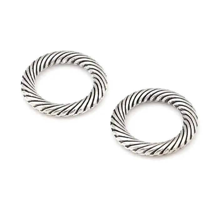 Breloques en alliage de zinc argenté antique, bronze antique, carré, rond, cercle fermé, anneaux torsadés, bijoux de bricolage, accessoires de direction