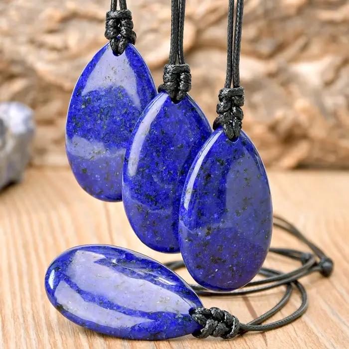Collier pendentif en lapis-lazuli bohème en forme de larme, style unisexe, tissé à la main, cadeaux de vacances et d'anniversaire
