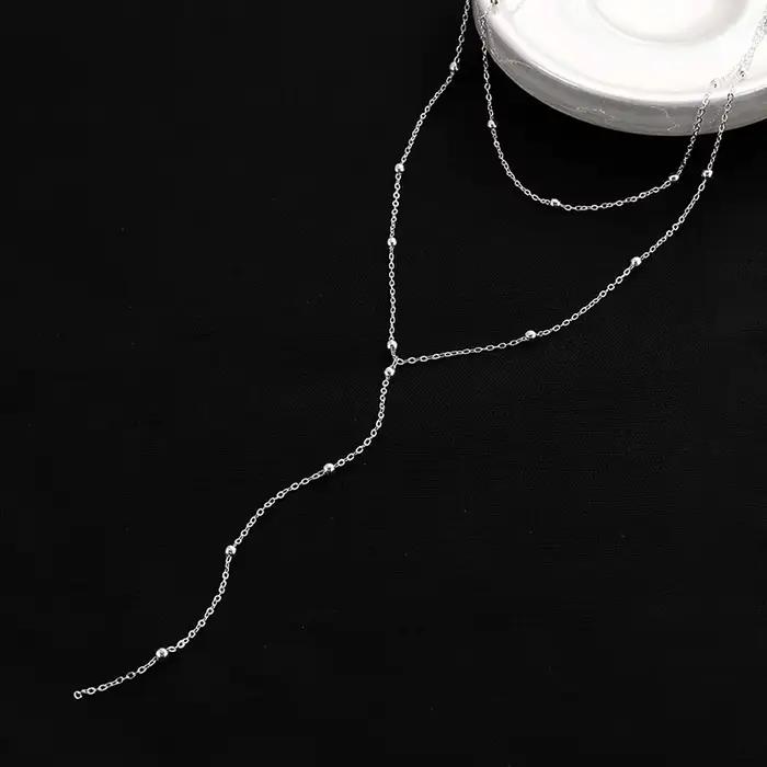 Collier long délicat plaqué or 14 carats avec pendentif Y couches de perles cz bijou acier inoxydable pour femmes occasions spéciales