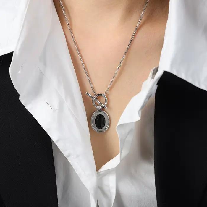 Ensemble de bijoux pendentif en agate noire pour femme
