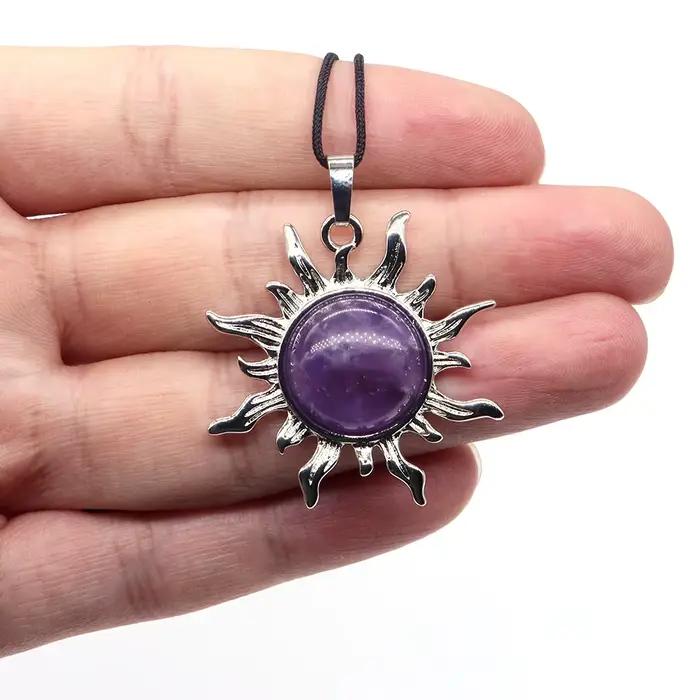 Pendentif Soleil en Alliage d'Argent Plaqué avec Pierre Naturelle de Quartz, Accessoires de Fabrication de Bijoux DIY, Collier Cadeau avec Pierre Soleil
