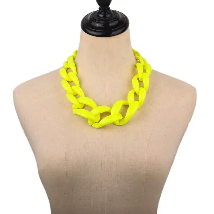 FishSheep-Collier Chunky Jaune en Acrylique pour Femme, Grand Ras du Cou en Résine, Bijoux Unisexe, Cadeaux de ix